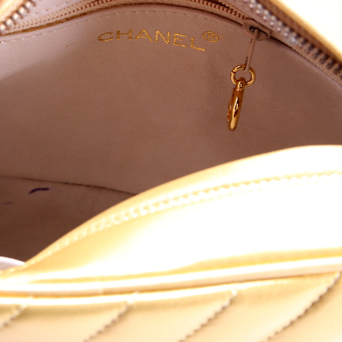Camera Bag Small Diagonal Quilted Metallic Lambskin 2M Vintage Gold