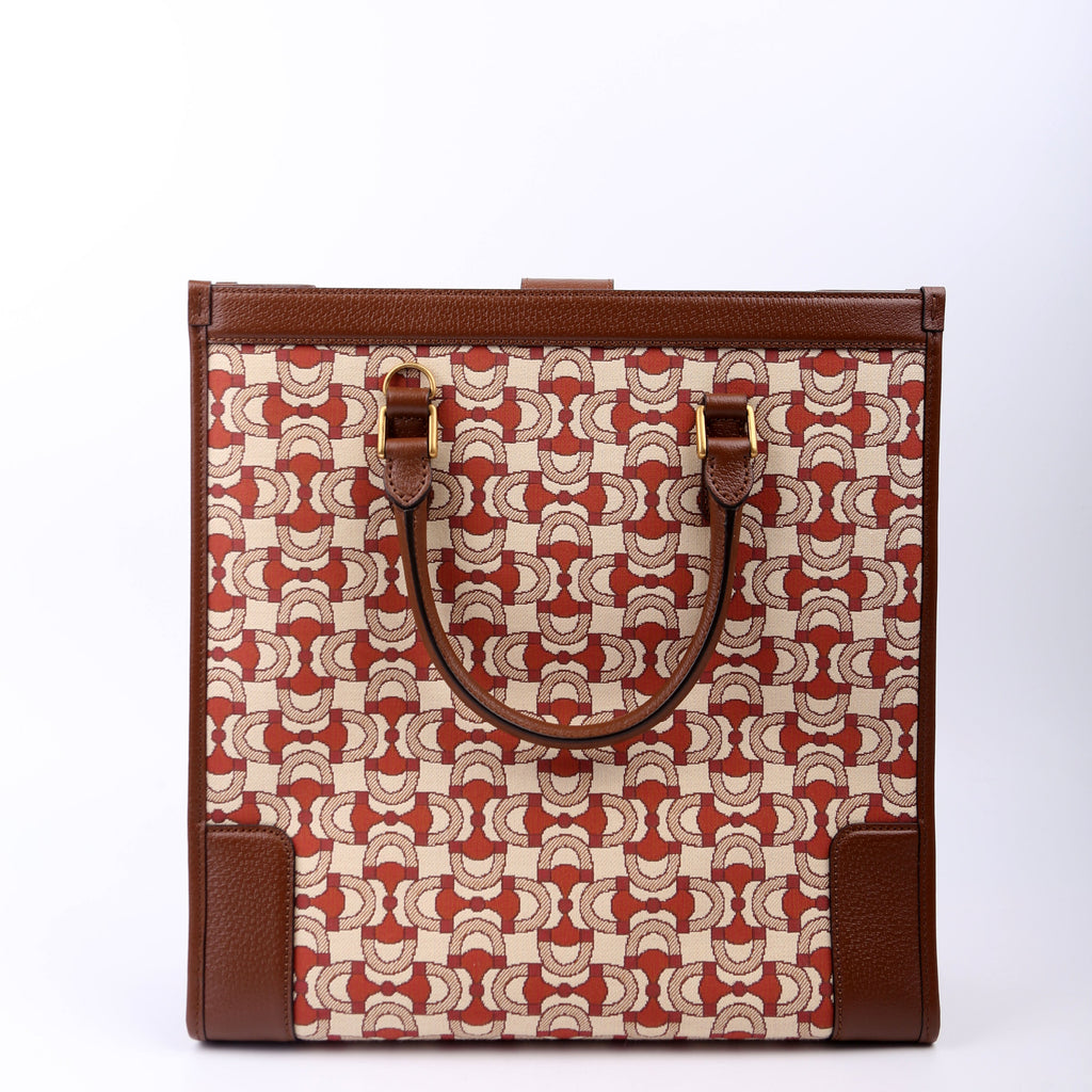 752586 Interlocking G Jacquard Horsebit Tote Brown