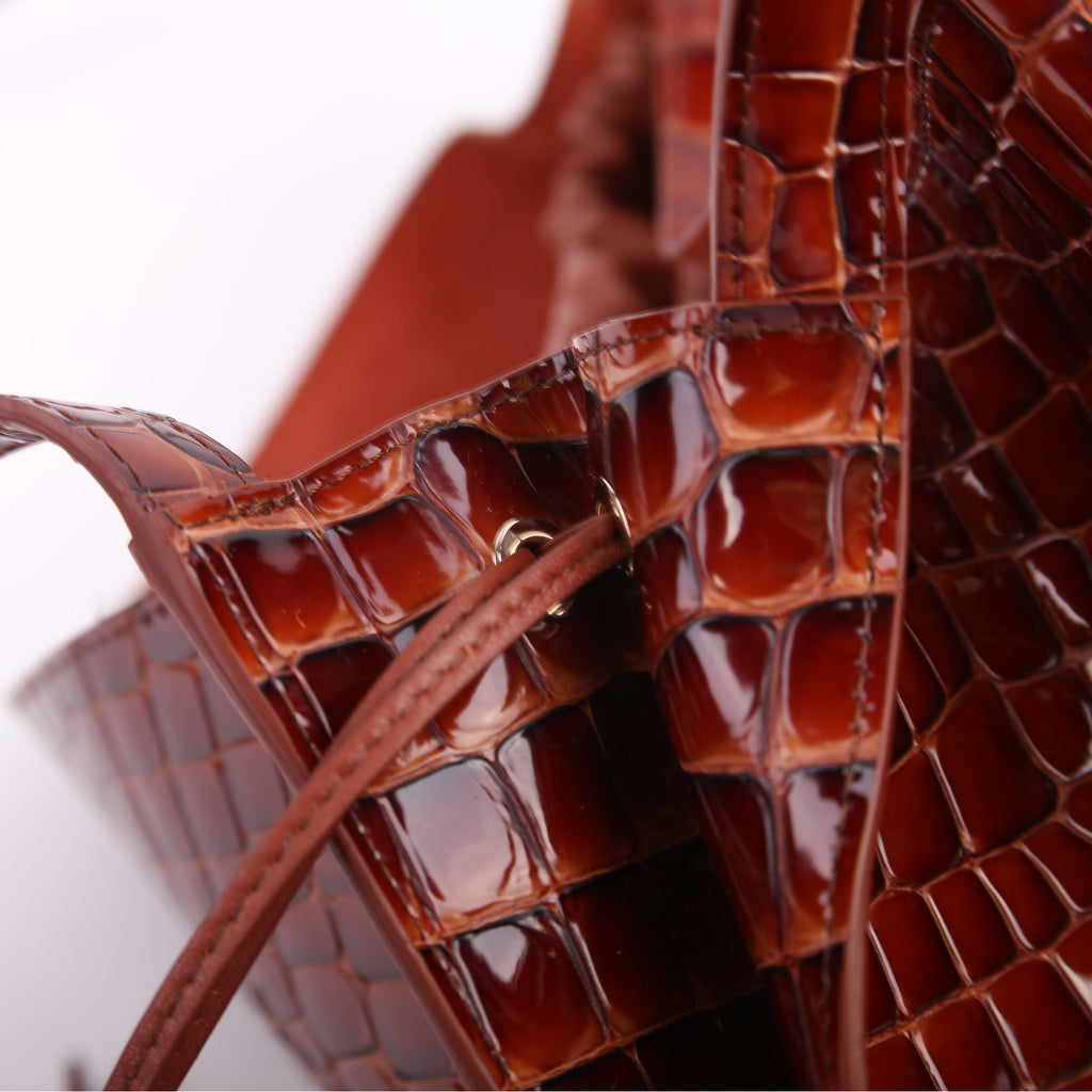Le 54 Drawstring Tote Croc Embossed Brown
