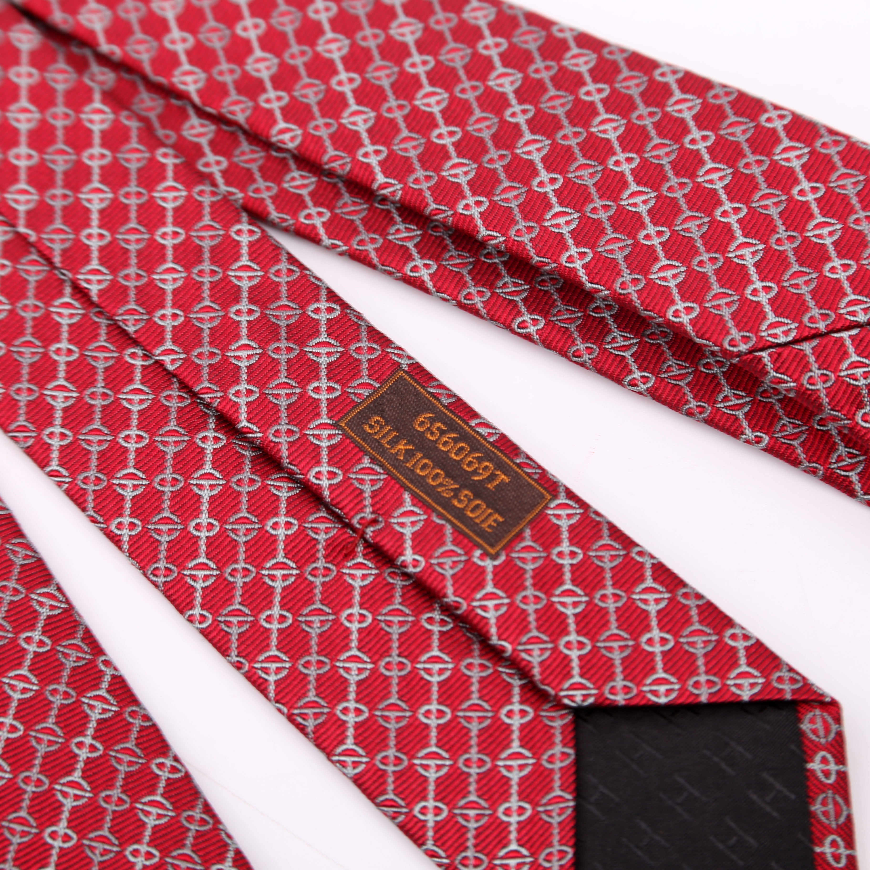 Printed Silk Tie Red/Grey