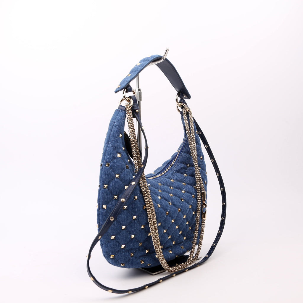Rockstud Spike Hobo Small Denim