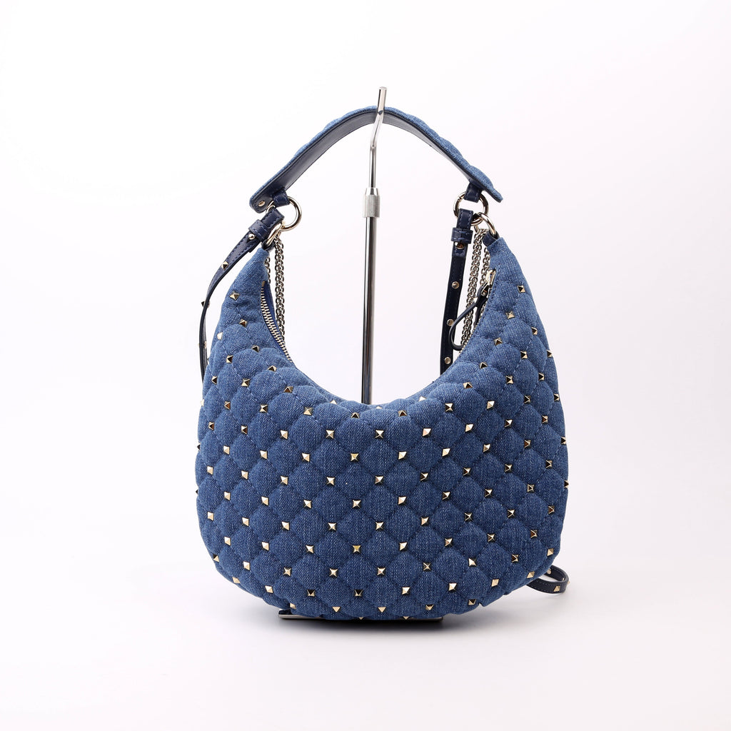 Rockstud Spike Hobo Small Denim