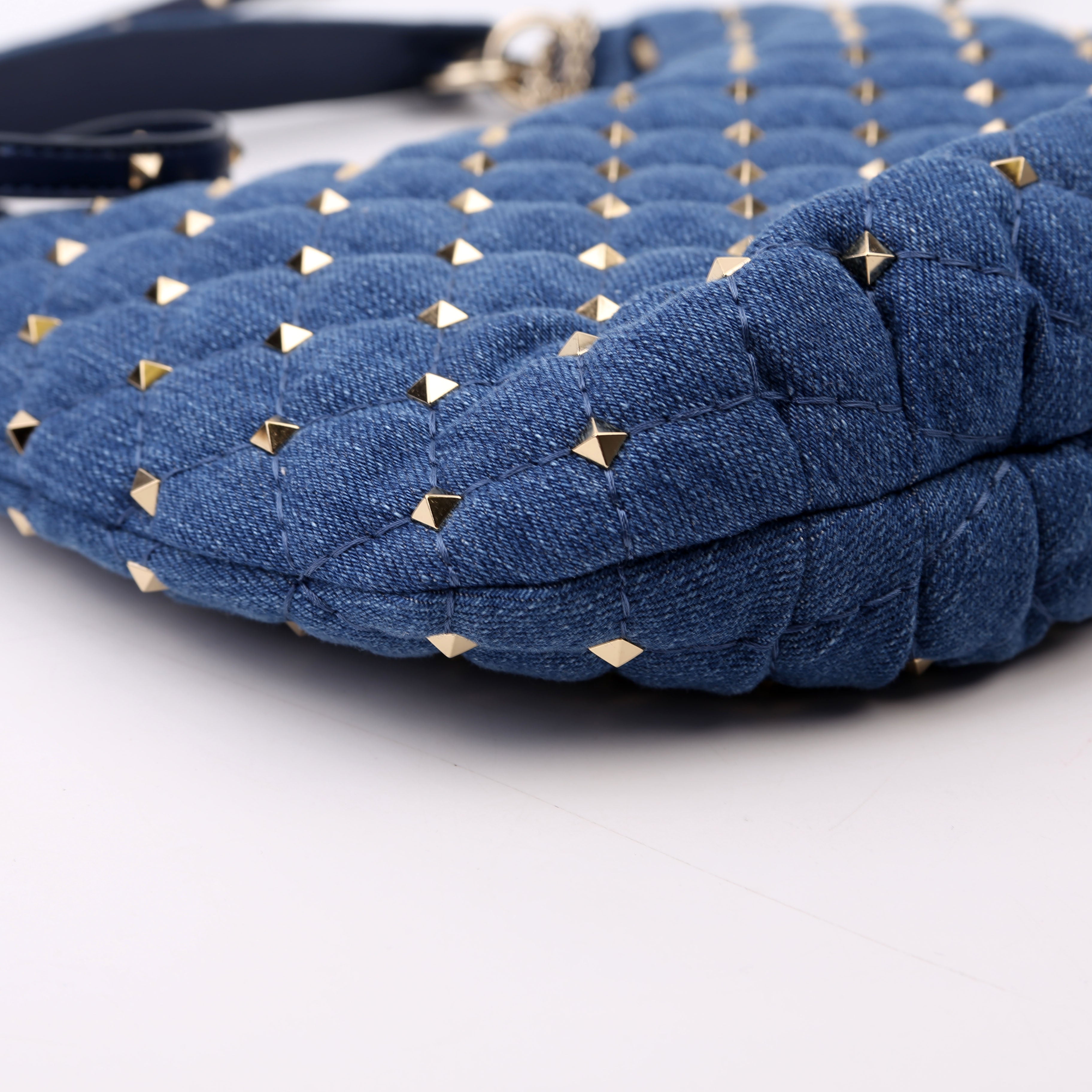 Rockstud Spike Hobo Small Denim
