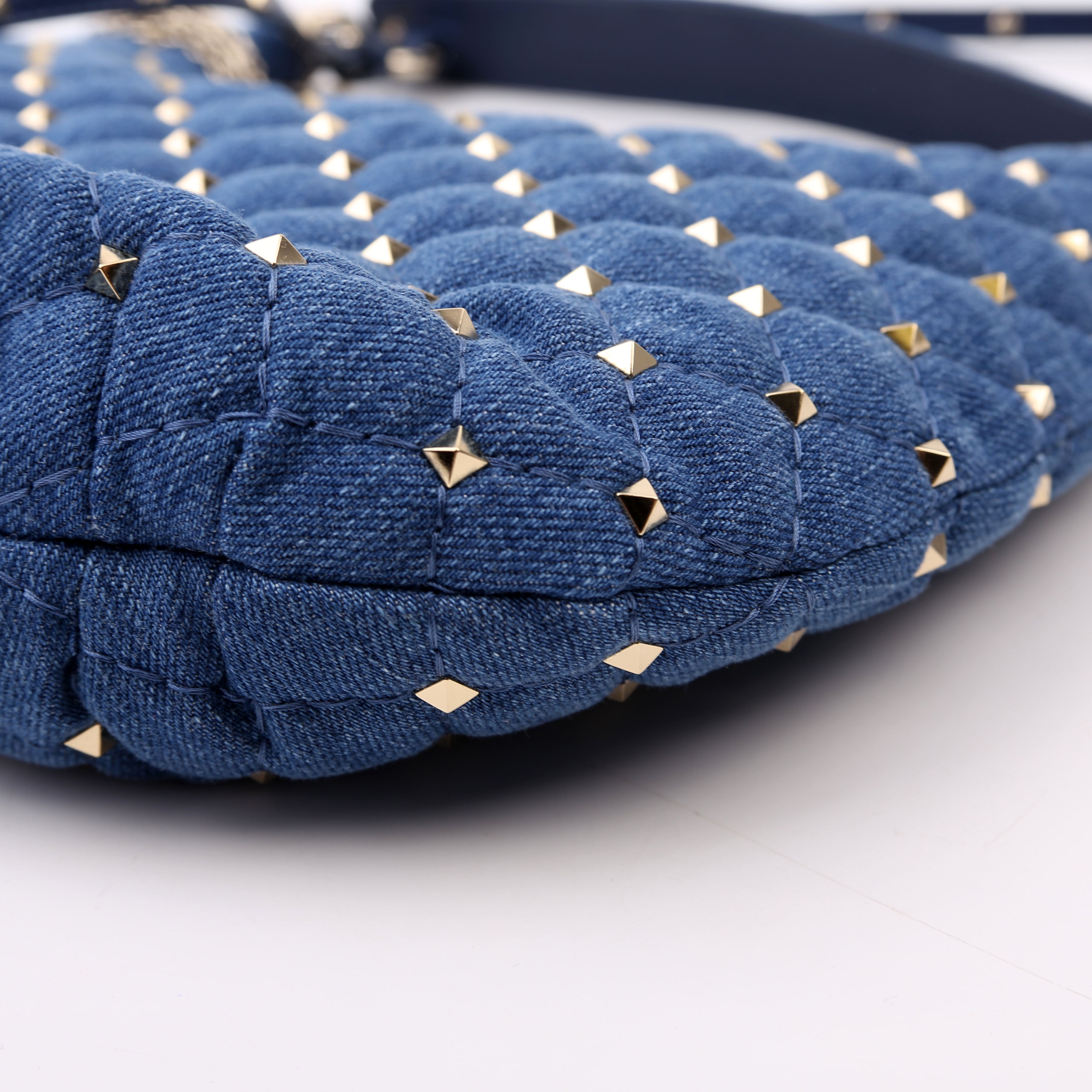 Rockstud Spike Hobo Small Denim