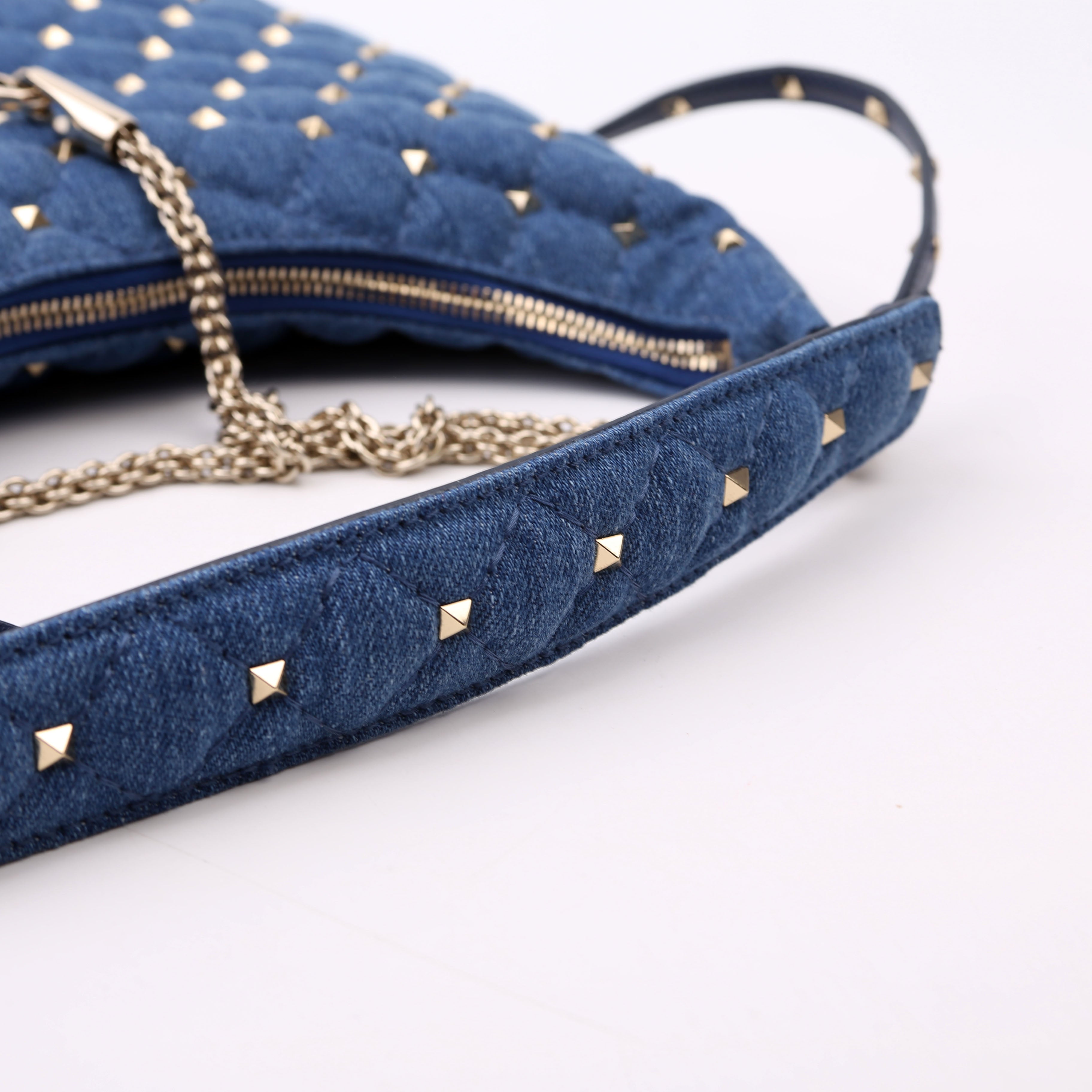 Rockstud Spike Hobo Small Denim