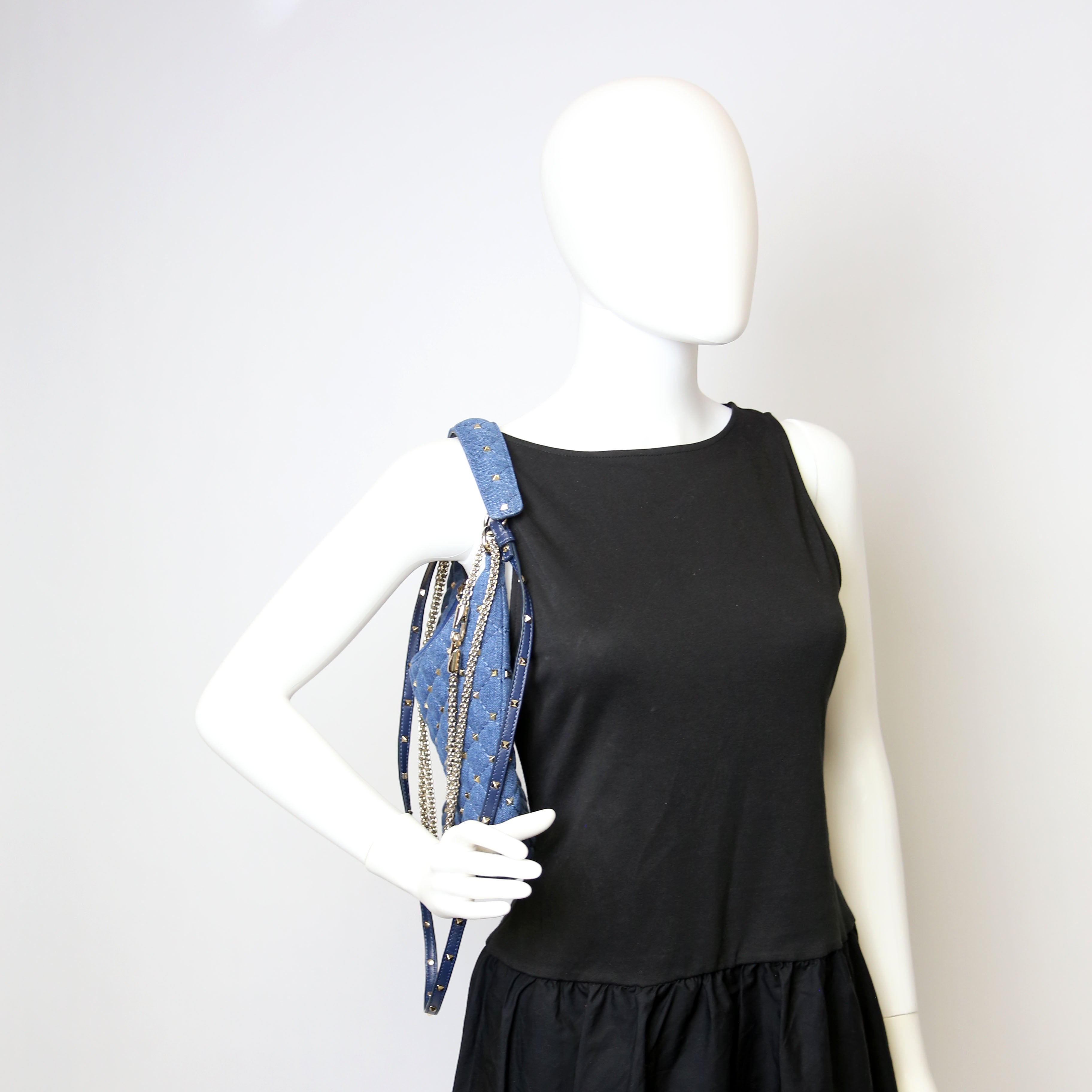 Rockstud Spike Hobo Small Denim
