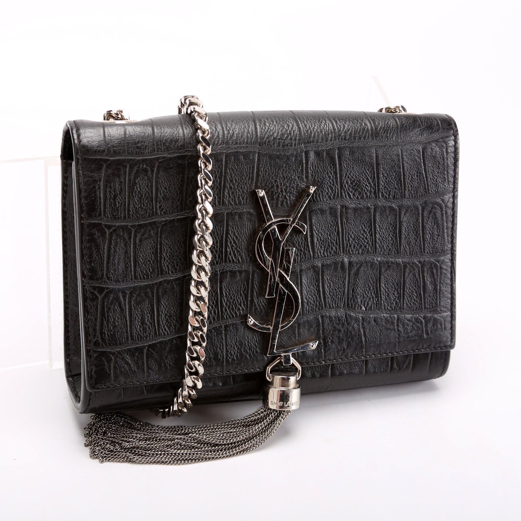 Kate Tassel Crocodile Embossed Small 354120 Black