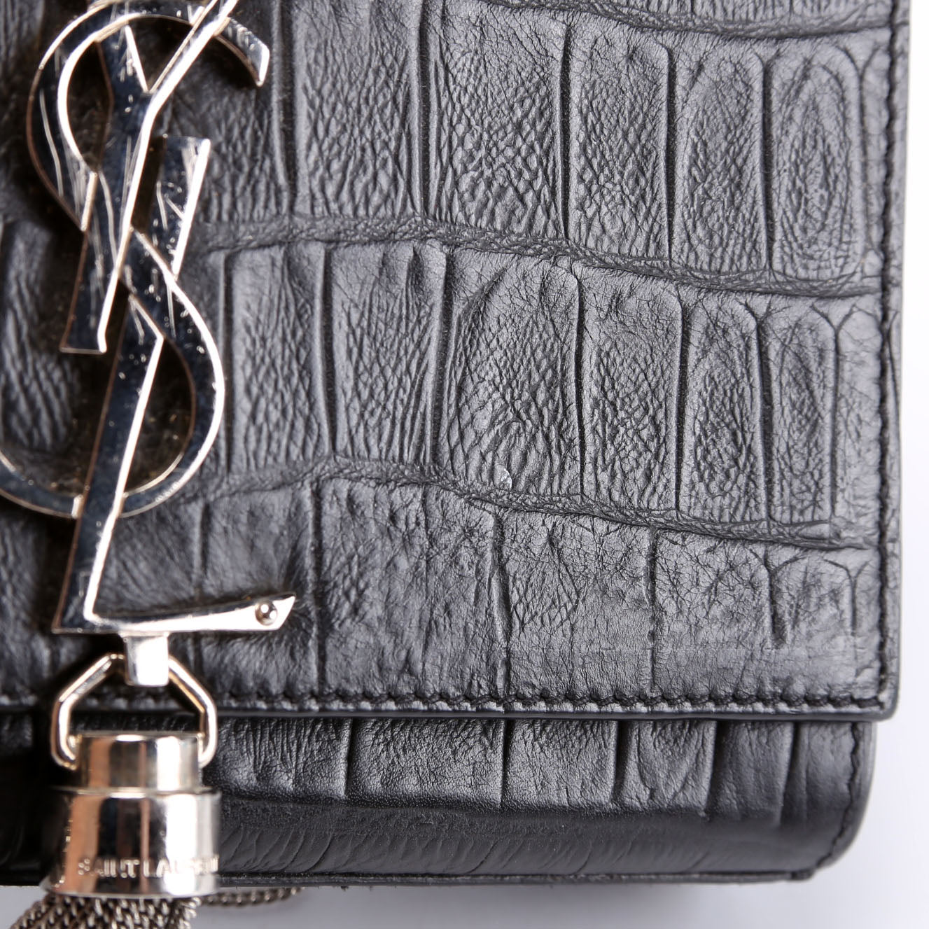 Kate Tassel Crocodile Embossed Small 354120 Black