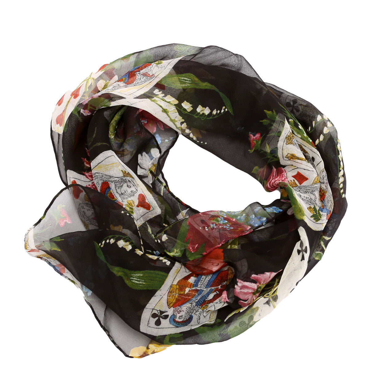 Sheer Playing Cards/Floral Square Silk Scarf Multicolor