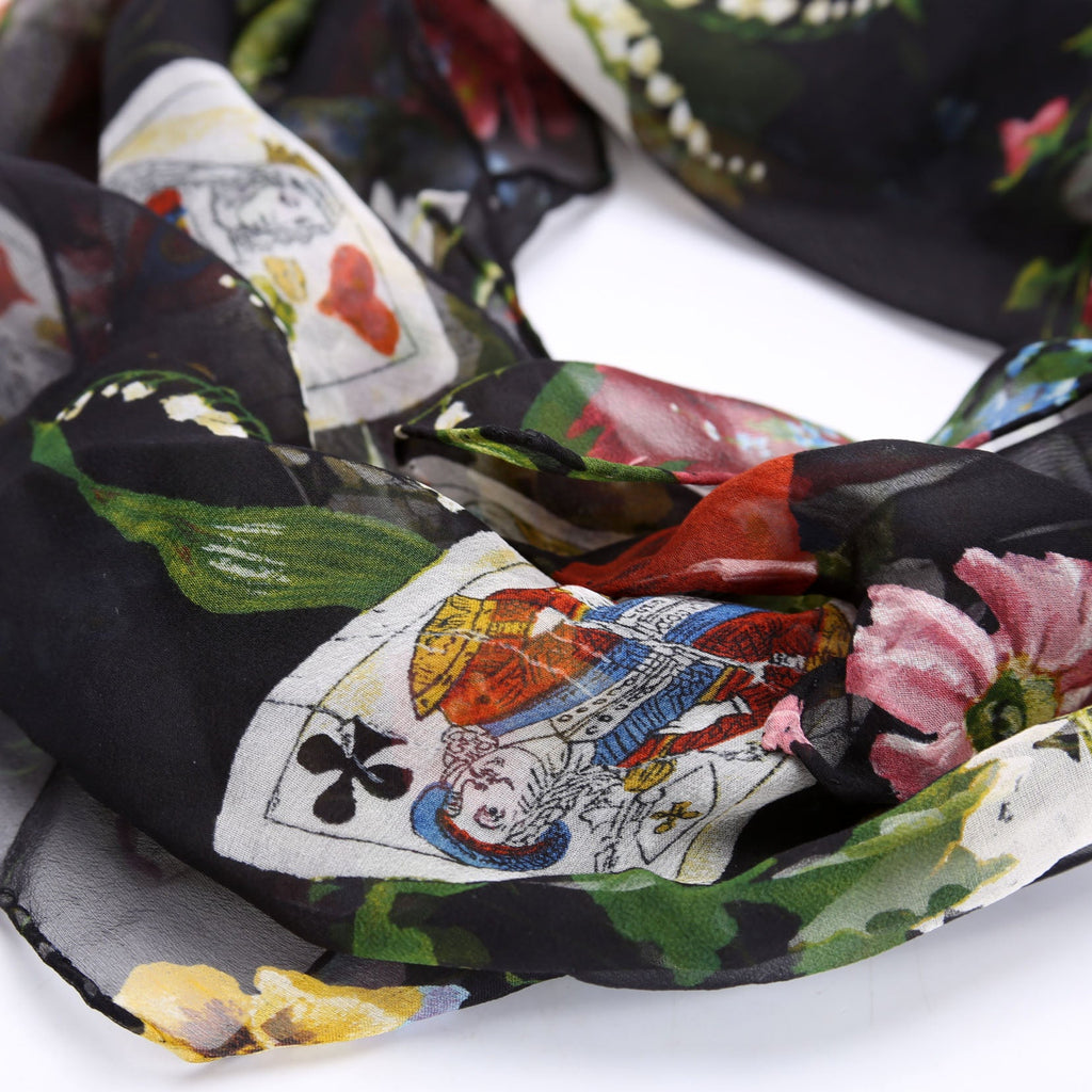Sheer Playing Cards/Floral Square Silk Scarf Multicolor