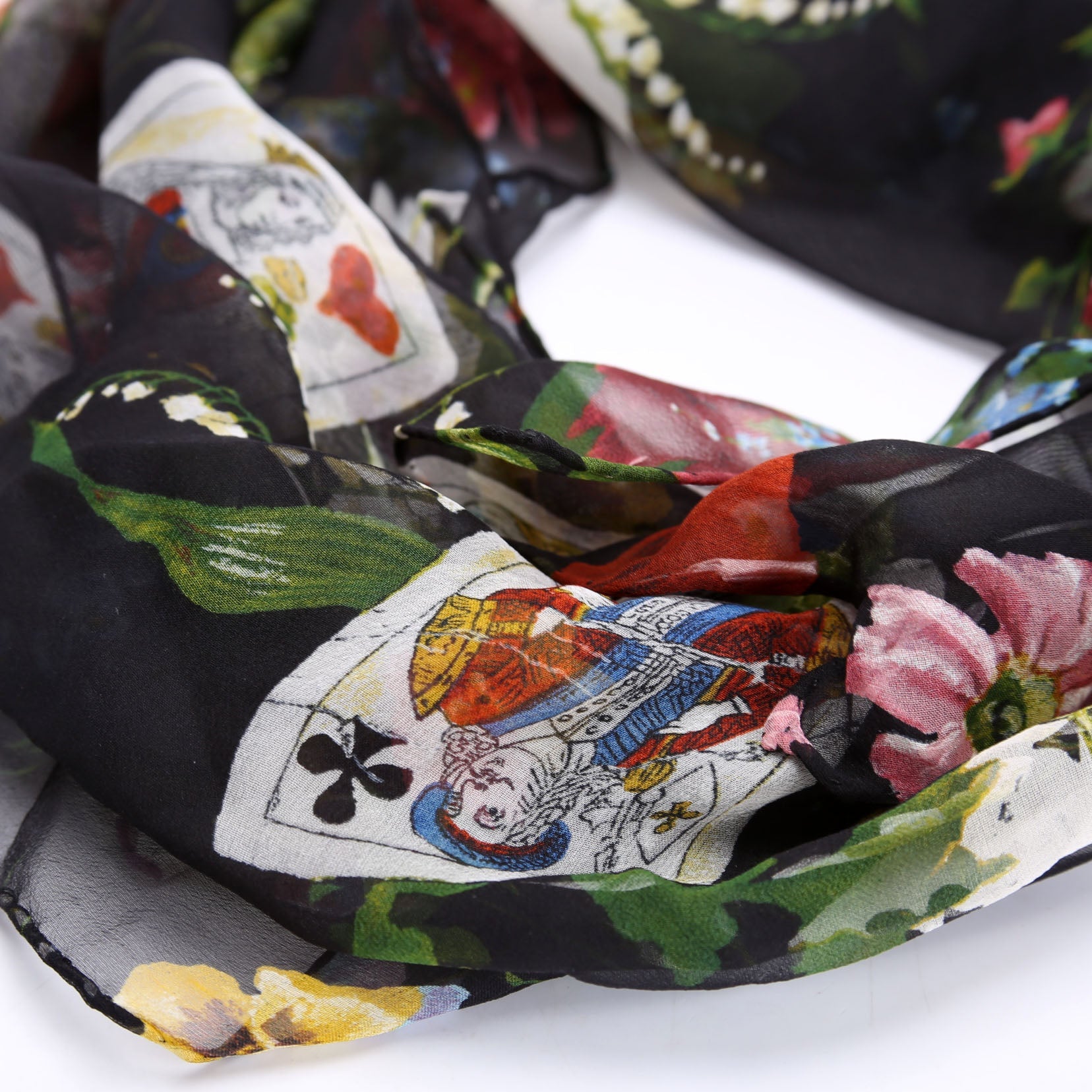 Sheer Playing Cards/Floral Square Silk Scarf Multicolor