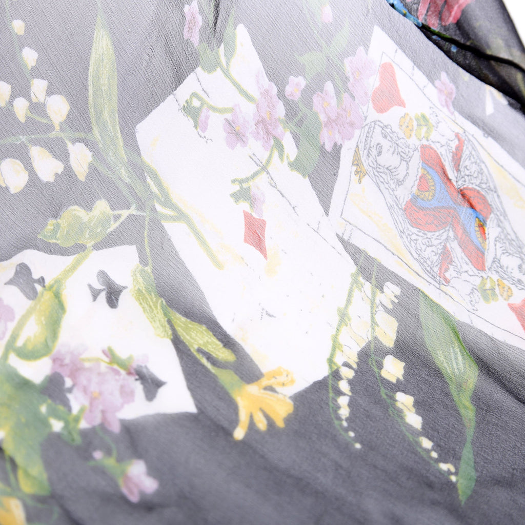 Sheer Playing Cards/Floral Square Silk Scarf Multicolor