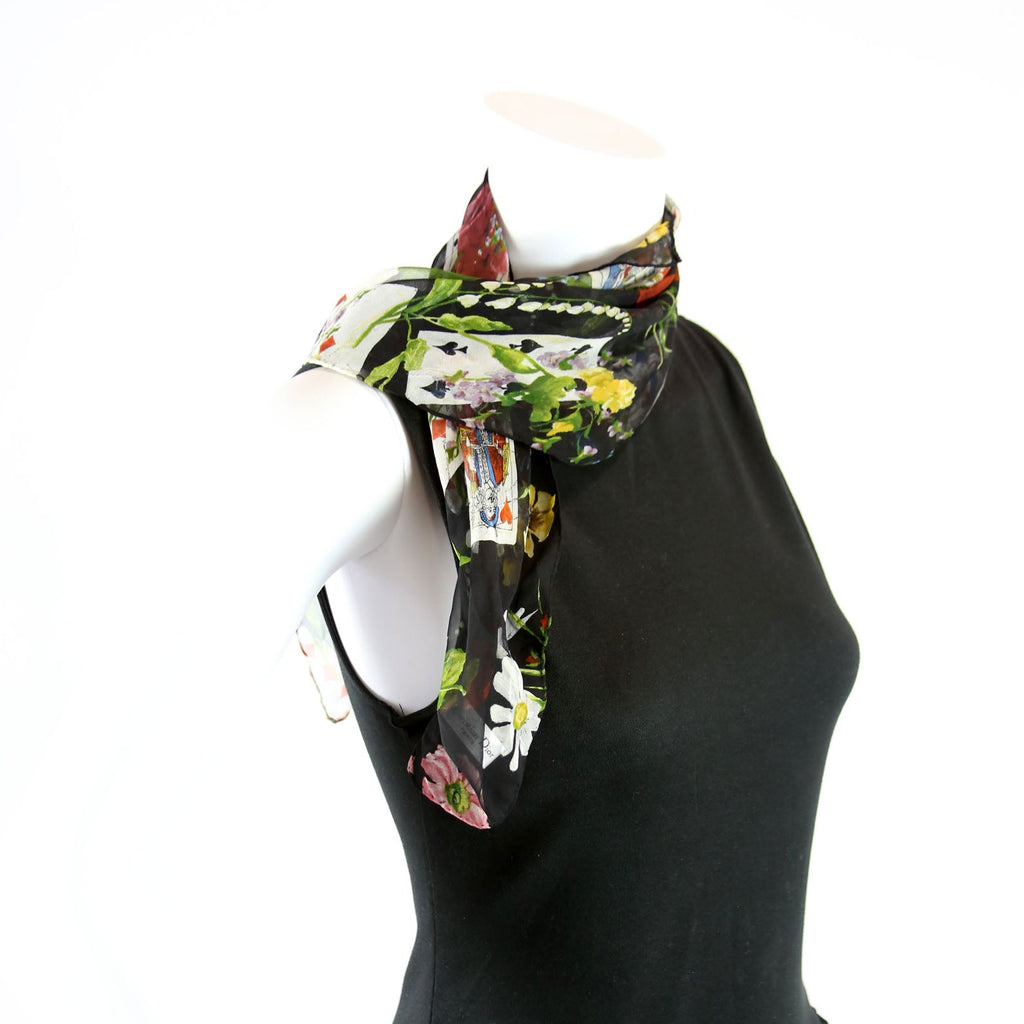 Sheer Playing Cards/Floral Square Silk Scarf Multicolor