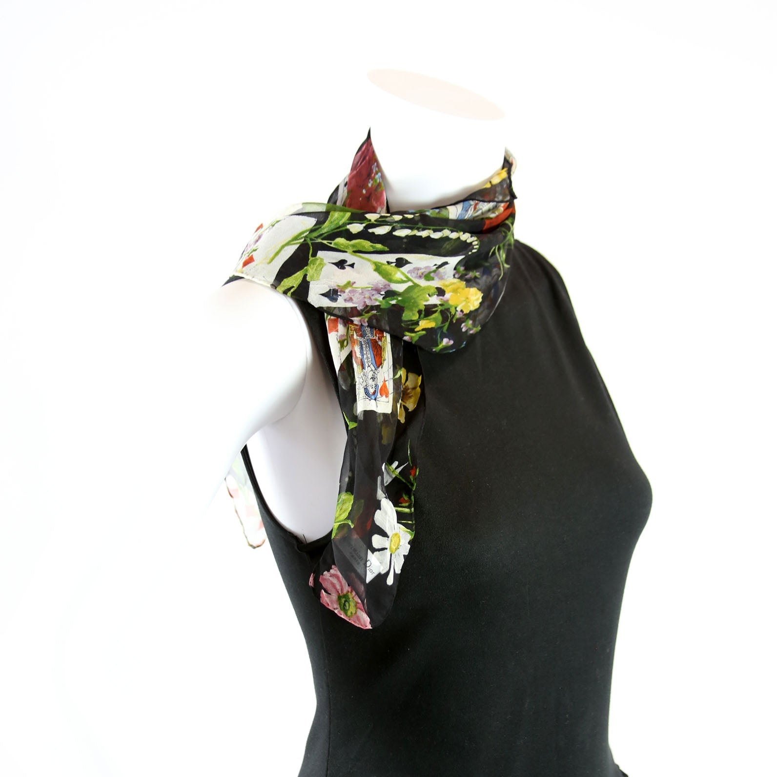 Sheer Playing Cards/Floral Square Silk Scarf Multicolor