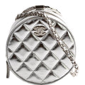 Metallic Quilted Round Bracelet Clutch With Chain Silver