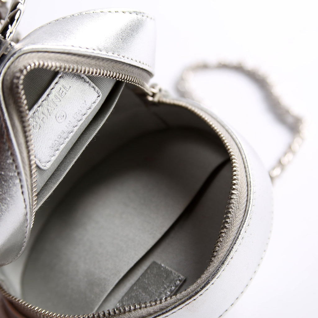 Metallic Quilted Round Bracelet Clutch With Chain Silver