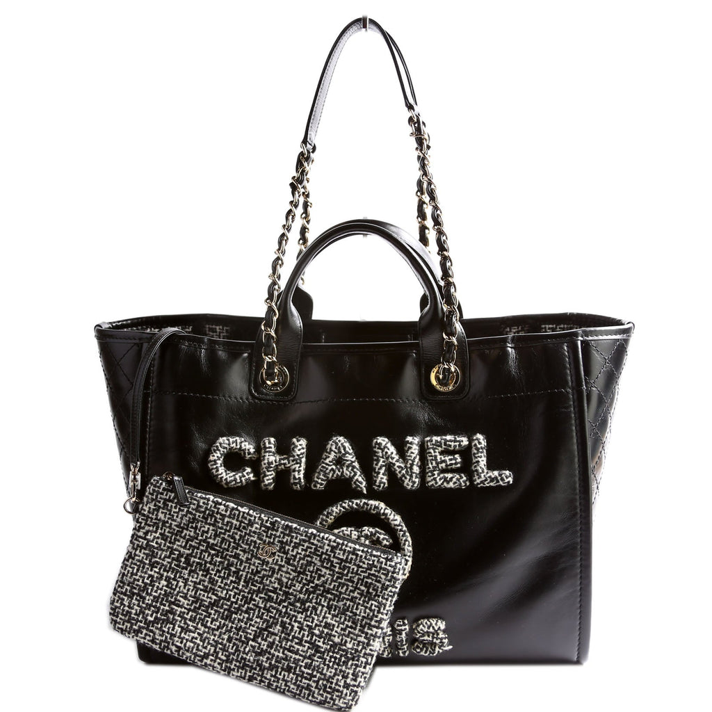 Deauville Shiny Calf/Tweed Large Tote RFID Black