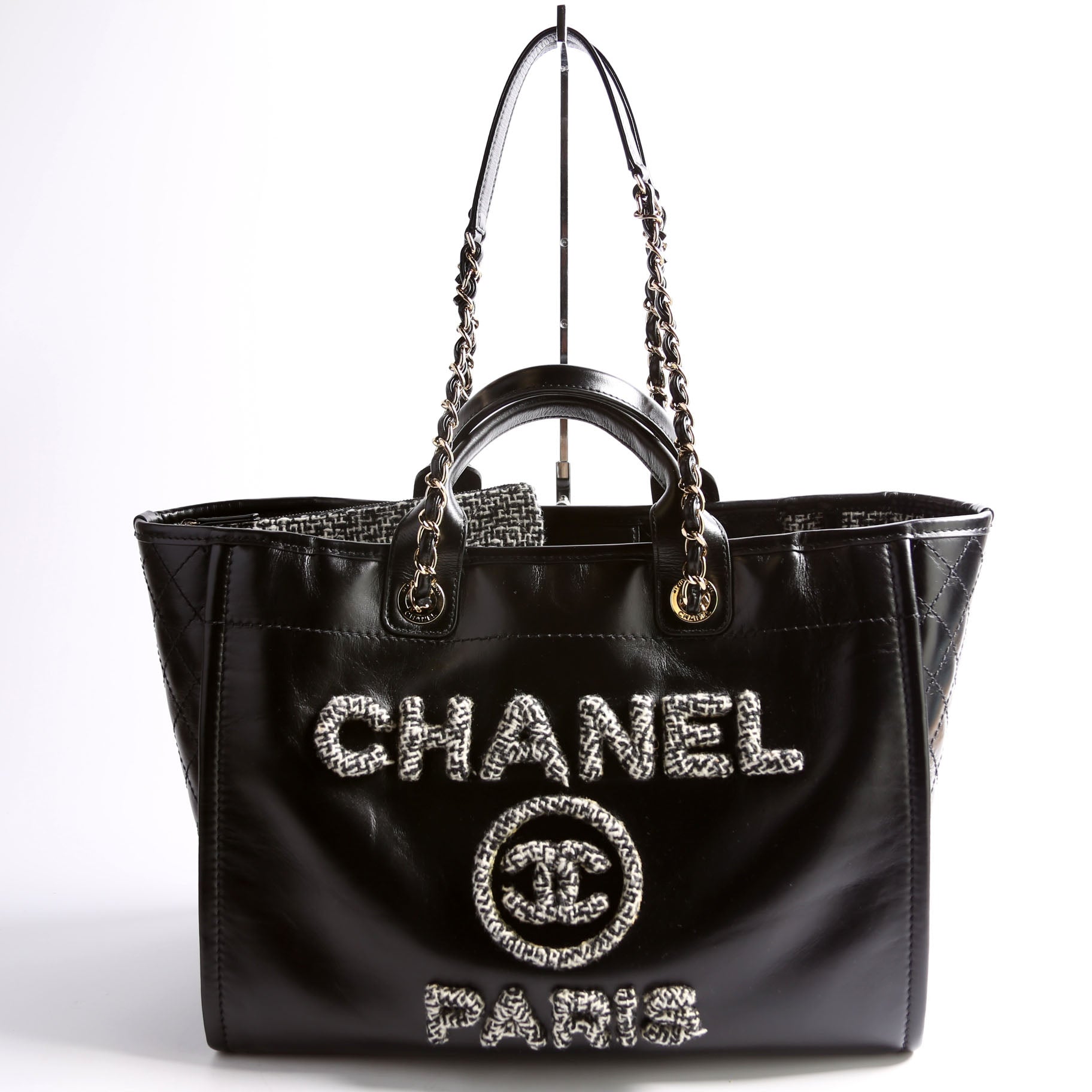 Deauville Shiny Calf/Tweed Large Tote RFID Black