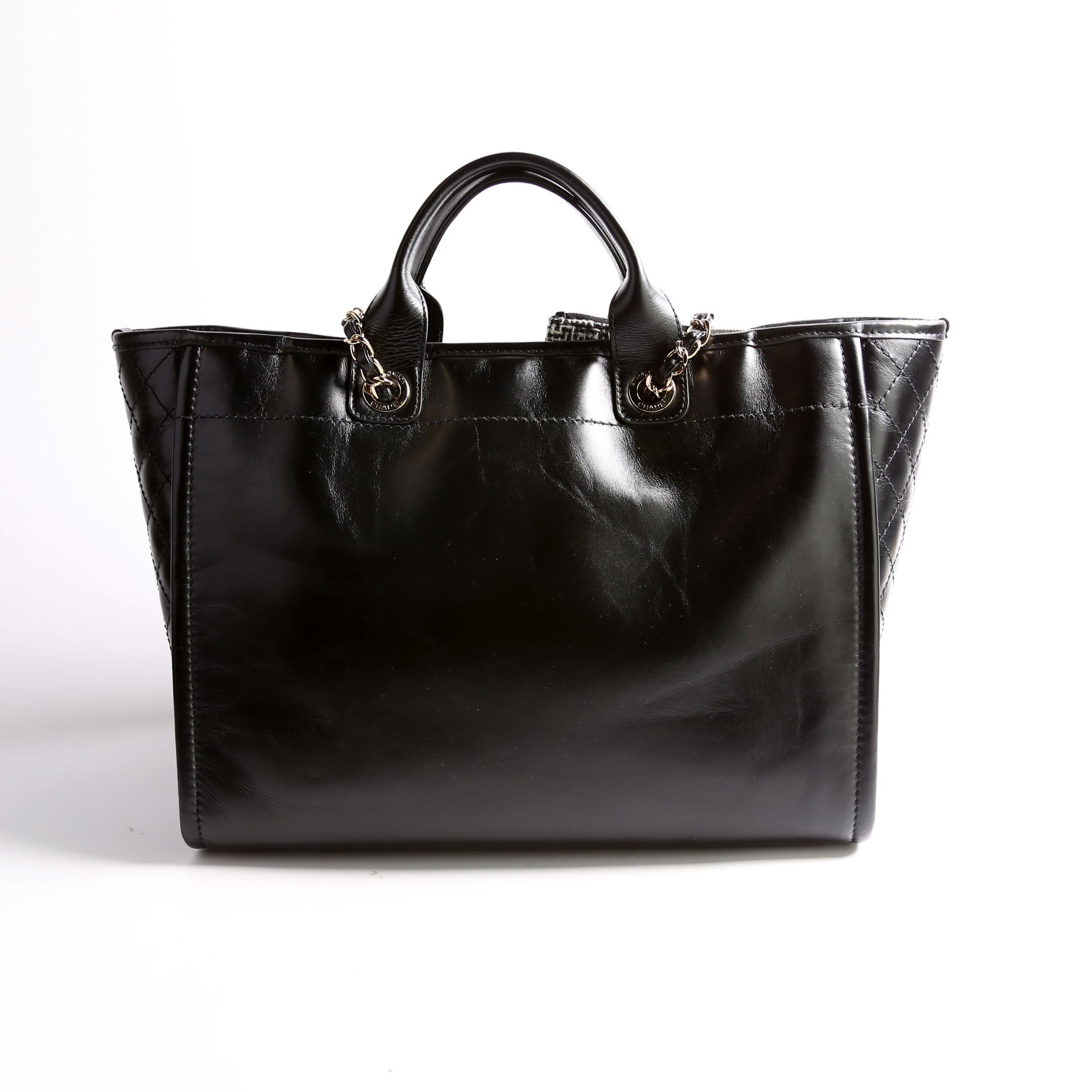 Deauville Shiny Calf/Tweed Large Tote RFID Black