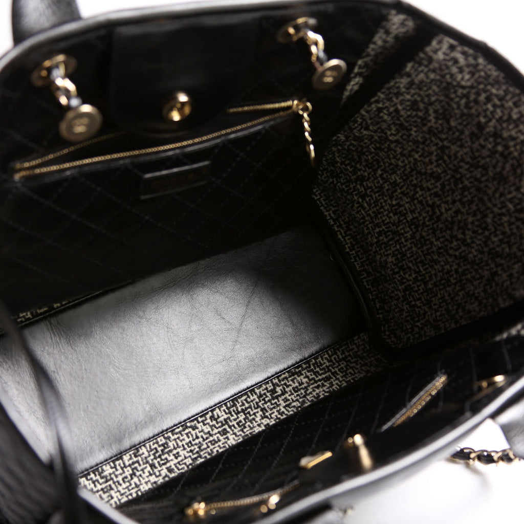 Deauville Shiny Calf/Tweed Large Tote RFID Black