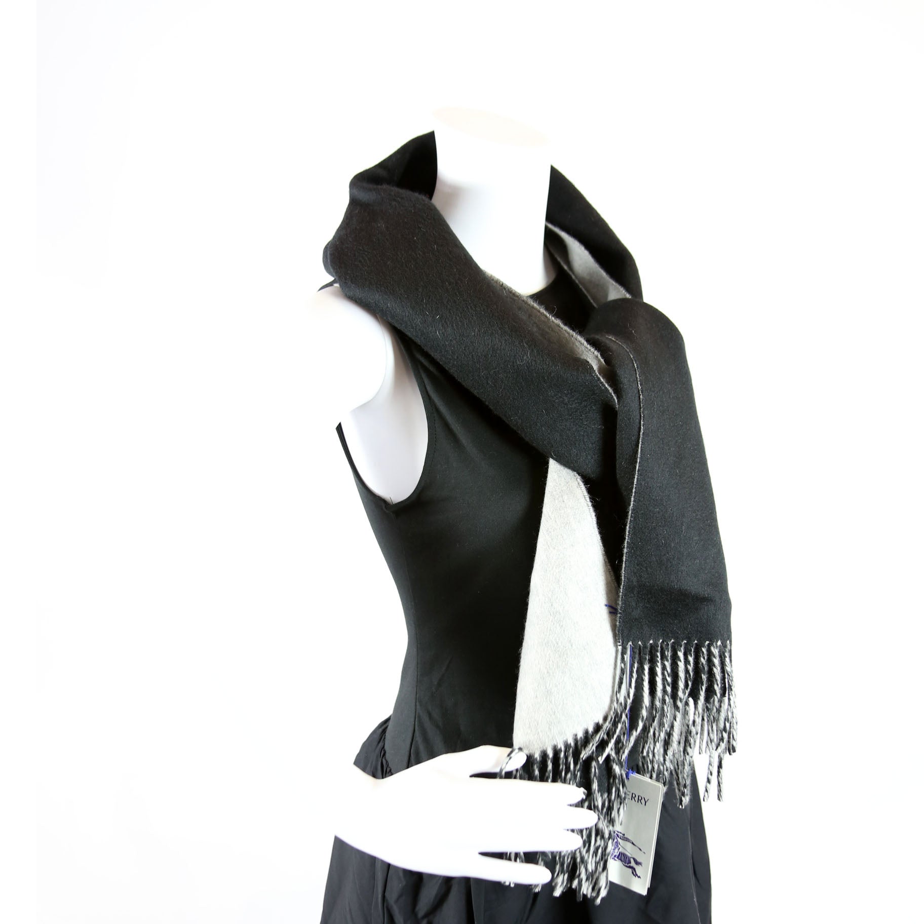 Happy Washed Medium Check Cashmere Scarf Black/Grey