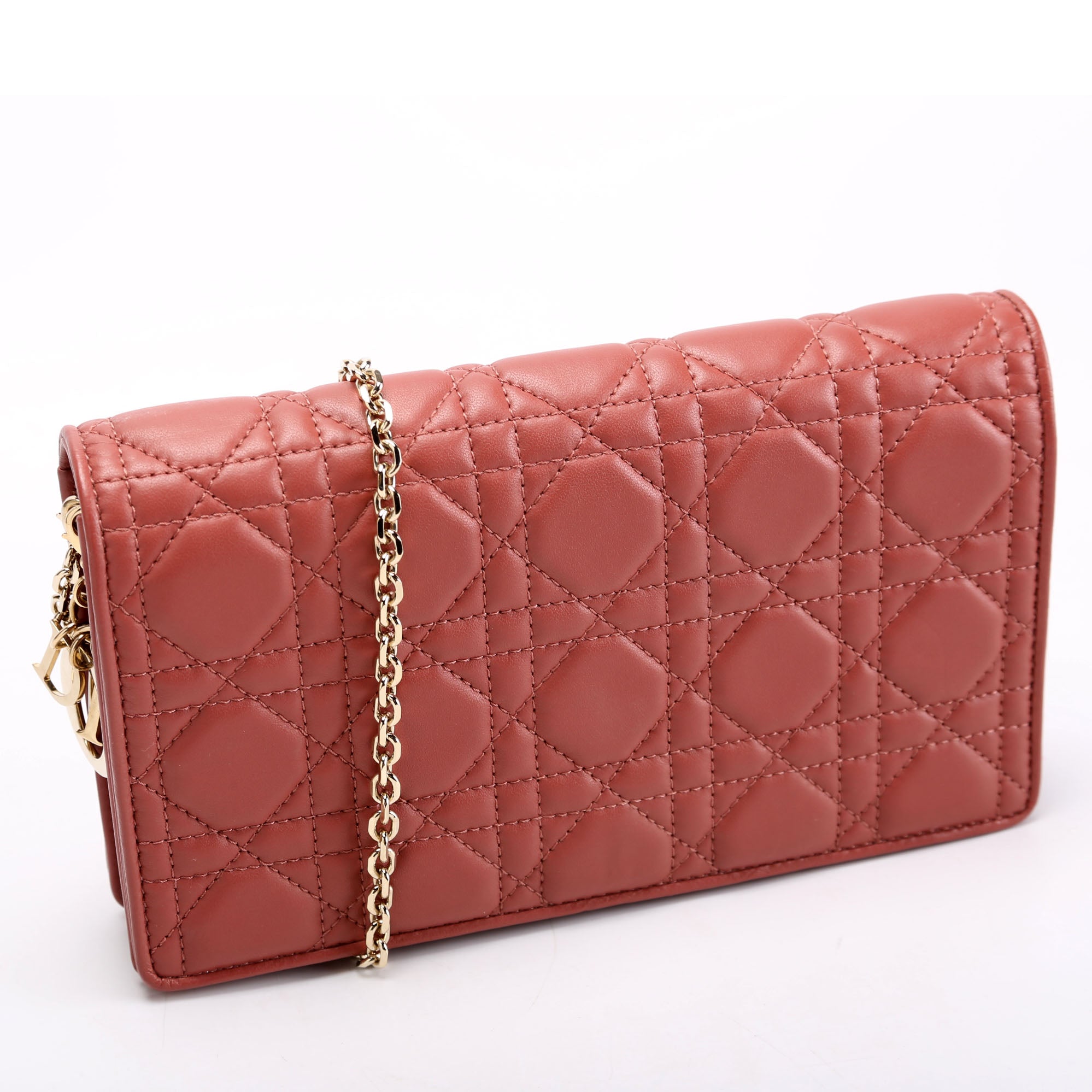 Dior Lady Dior Pouch With Inserts Lambskin Cannage Rust