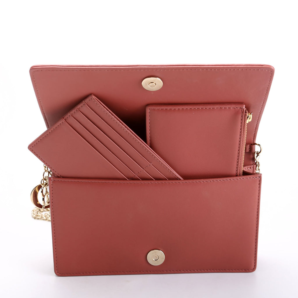 Dior Lady Dior Pouch With Inserts Lambskin Cannage Rust