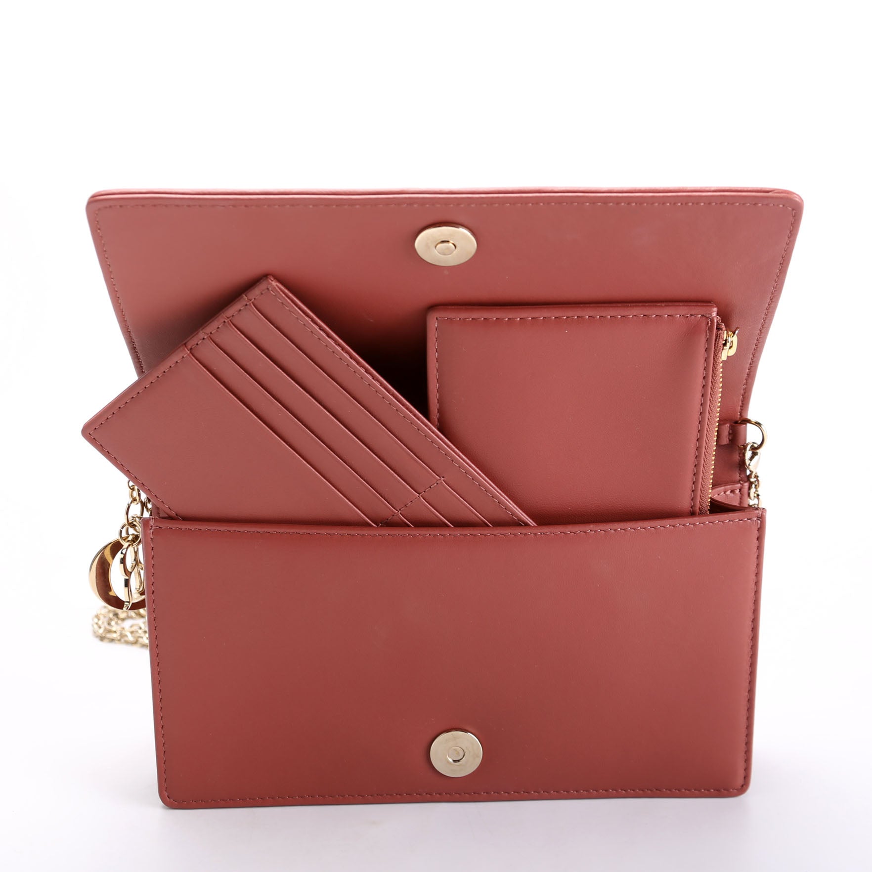 Dior Lady Dior Pouch With Inserts Lambskin Cannage Rust