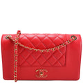 Mademoiselle Vintage Flap Bag Quilted Shiny Sheepskin Red/Gold