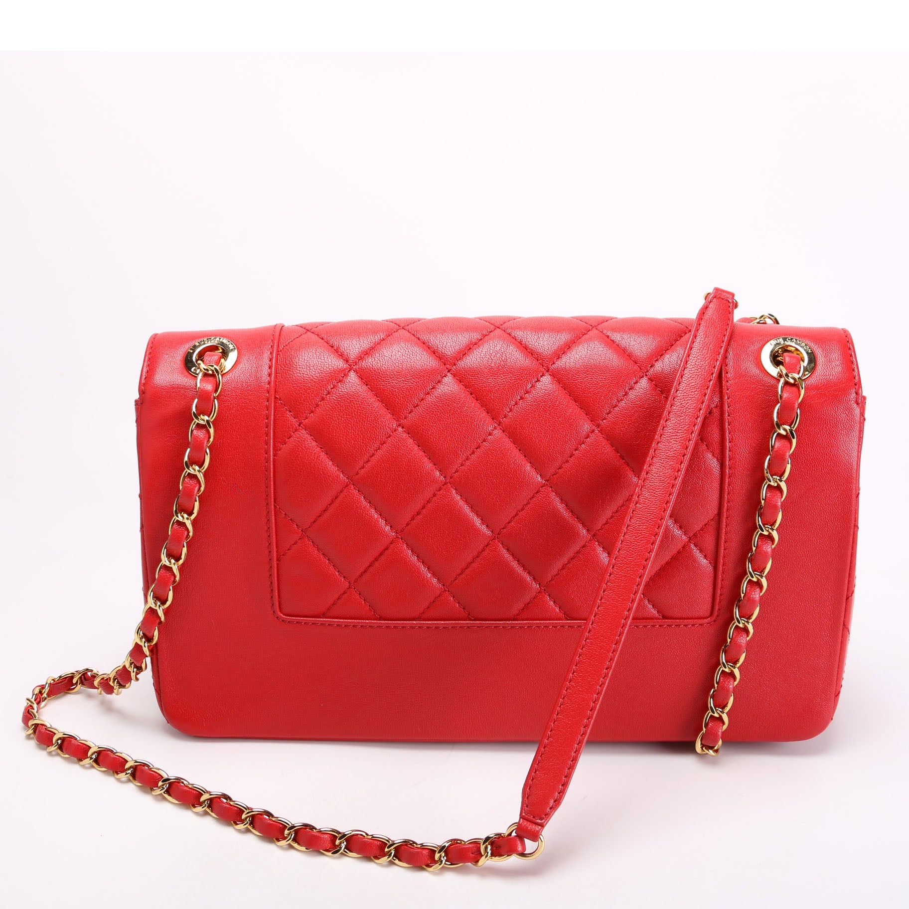 Mademoiselle Vintage Flap Bag Quilted Shiny Sheepskin Red/Gold