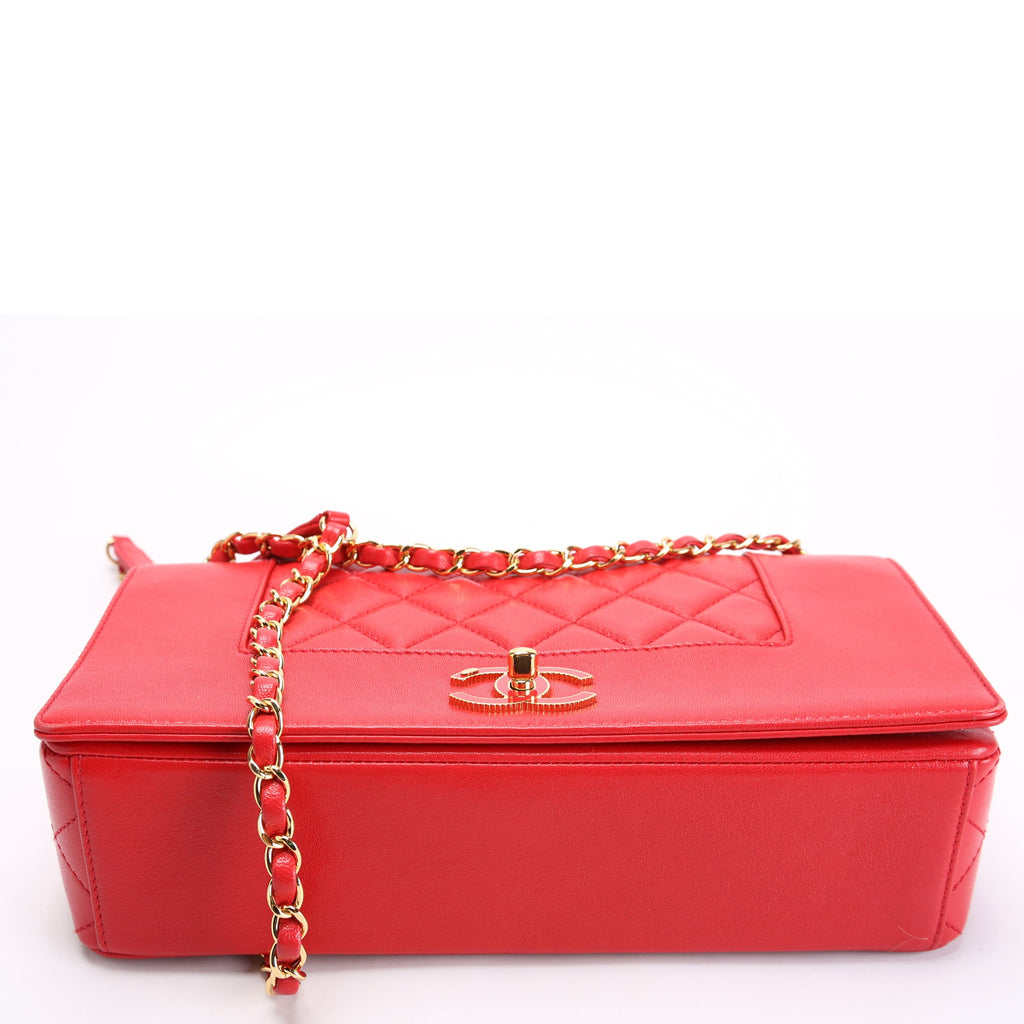 Mademoiselle Vintage Flap Bag Quilted Shiny Sheepskin Red/Gold