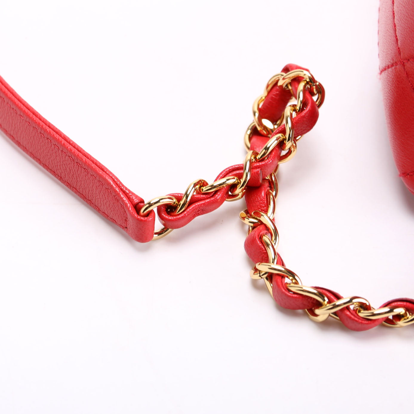 Mademoiselle Vintage Flap Bag Quilted Shiny Sheepskin Red/Gold