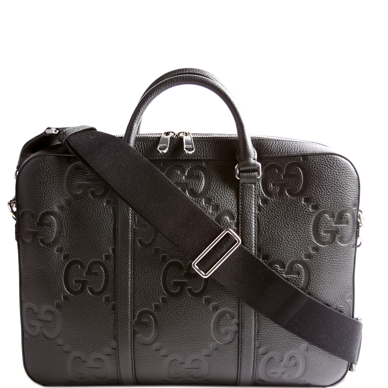 658573 Jumbo GG Leather Briefcase Black