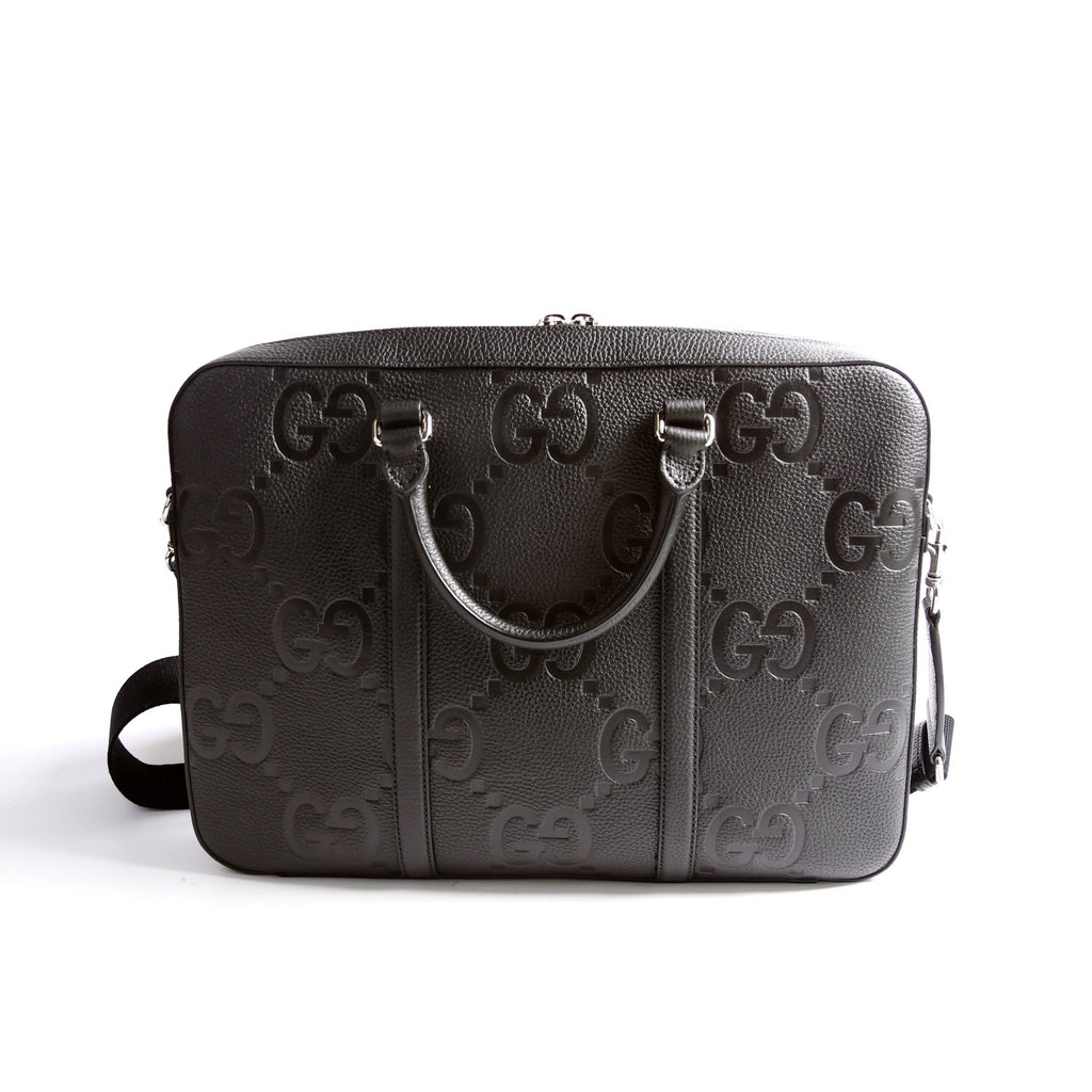 658573 Jumbo GG Leather Briefcase Black