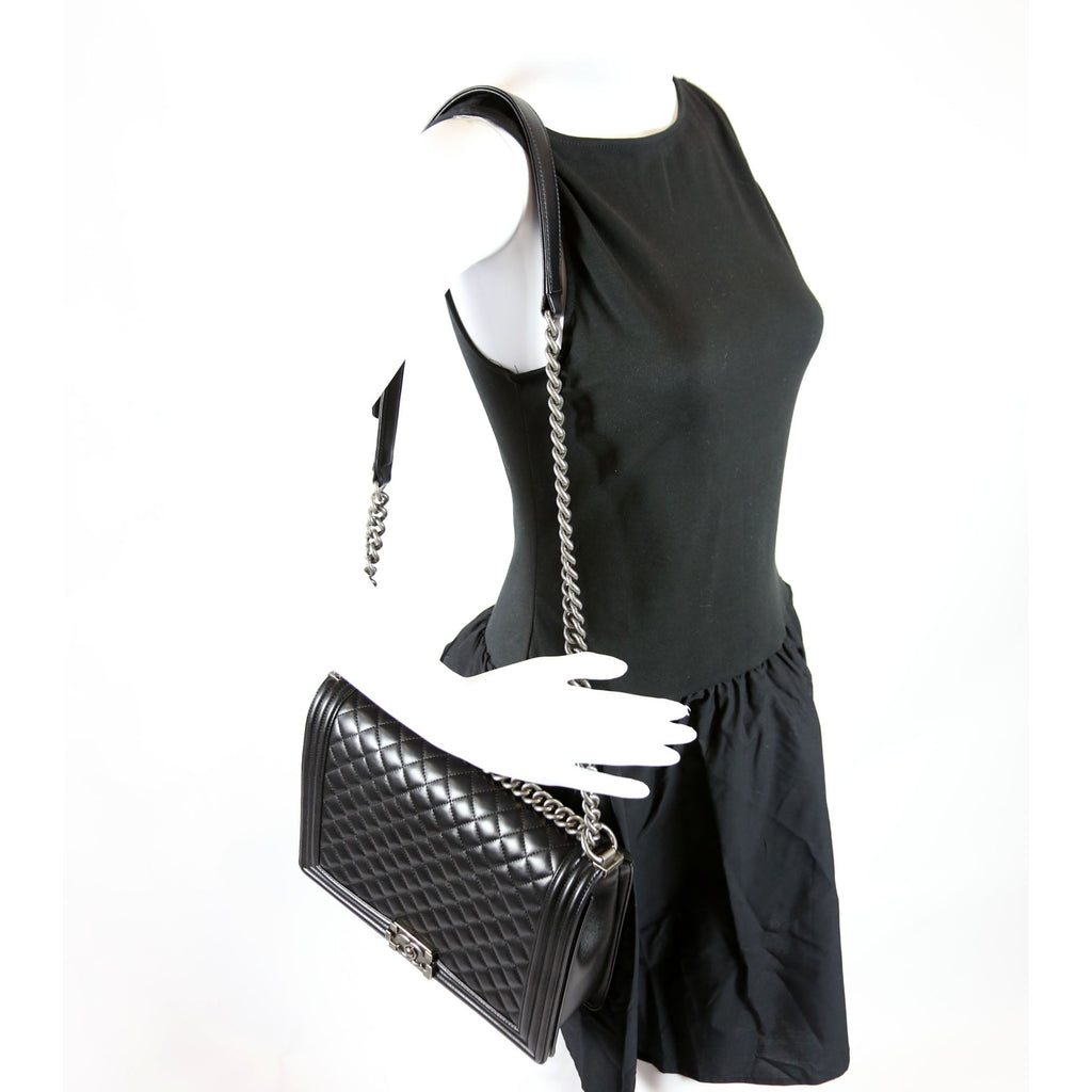 Boy Flap Large Lambskin Black/Silver