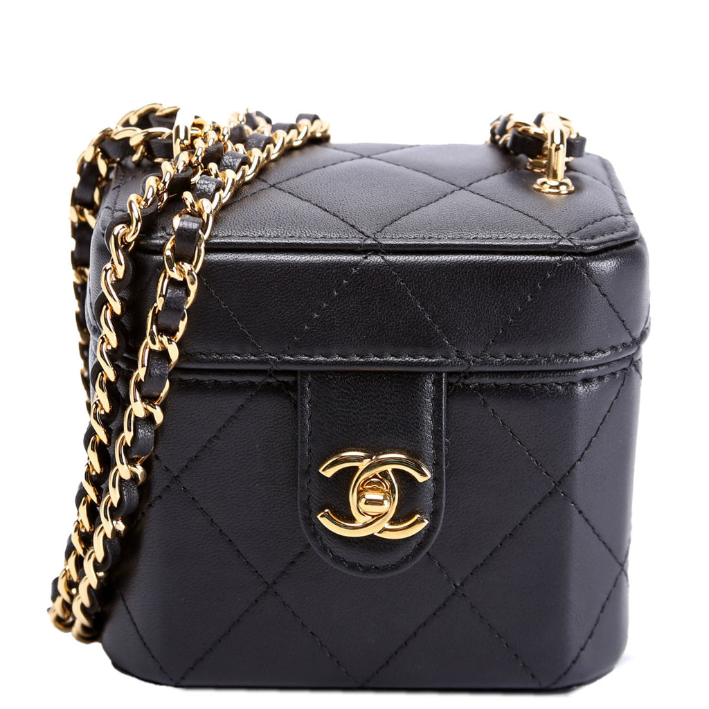 CC Turnlock Mini Vanity Clutch With Chain Quilted Lamb RFID Black