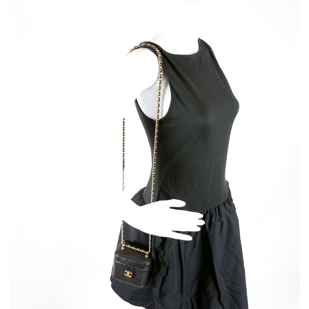 CC Turnlock Mini Vanity Clutch With Chain Quilted Lamb RFID Black