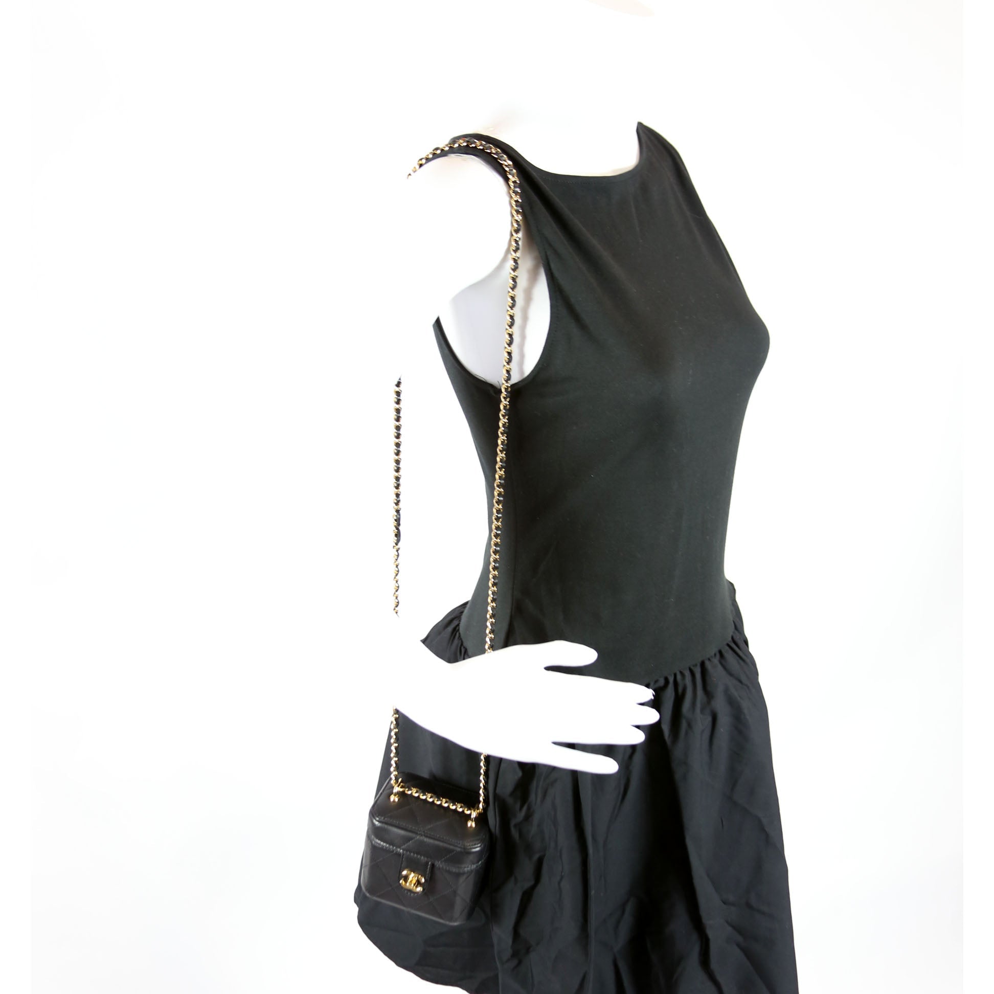 CC Turnlock Mini Vanity Clutch With Chain Quilted Lamb RFID Black