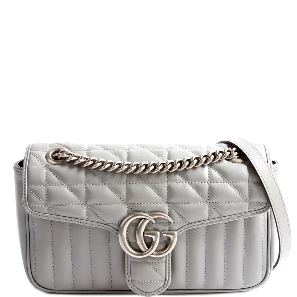 Gucci 443497 Marmont Aria Leather Shoulder Small Flap Gray