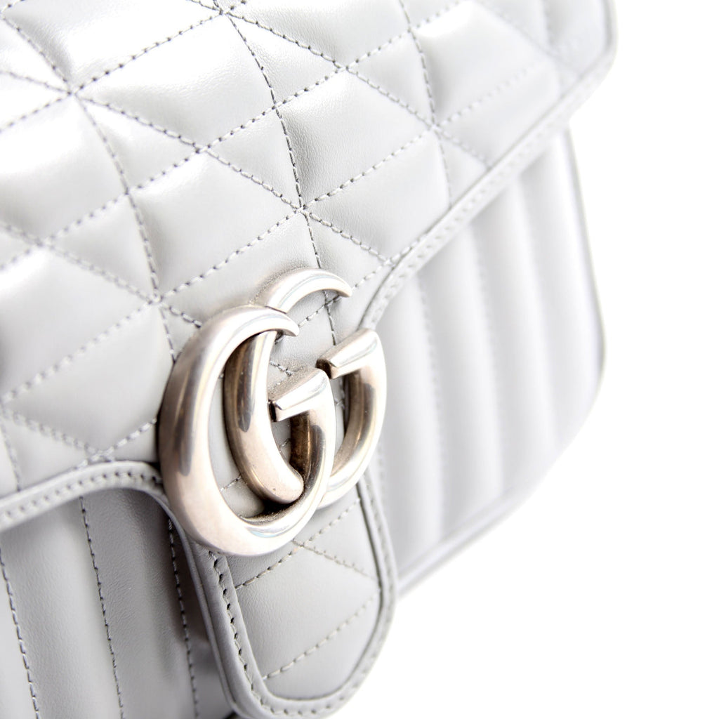 Gucci 443497 Marmont Aria Leather Shoulder Small Flap Gray
