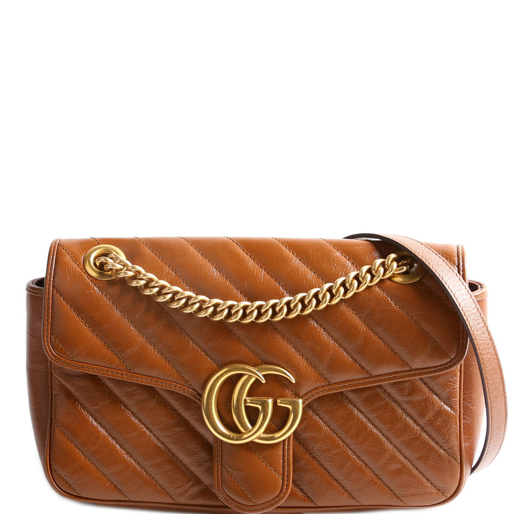 443497 Marmont Diagonal Leather Shoulder Small Flap Brown