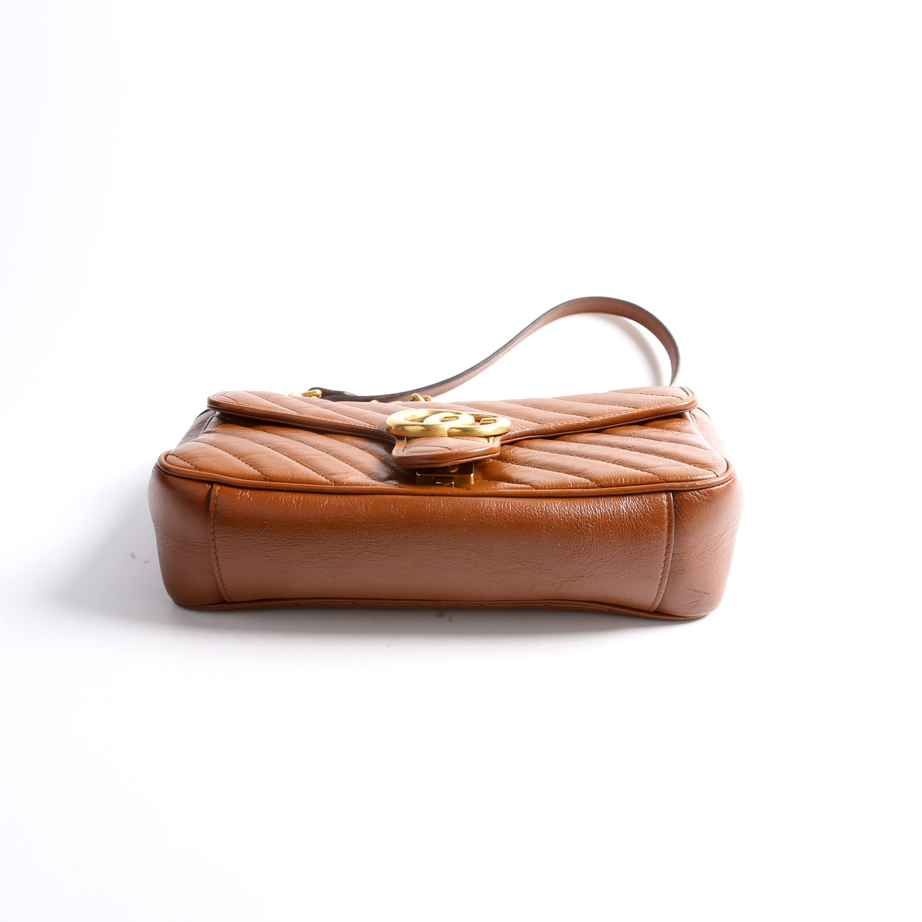 443497 Marmont Diagonal Leather Shoulder Small Flap Brown