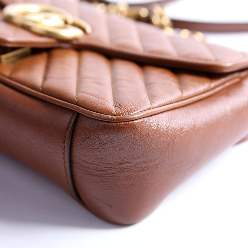 443497 Marmont Diagonal Leather Shoulder Small Flap Brown