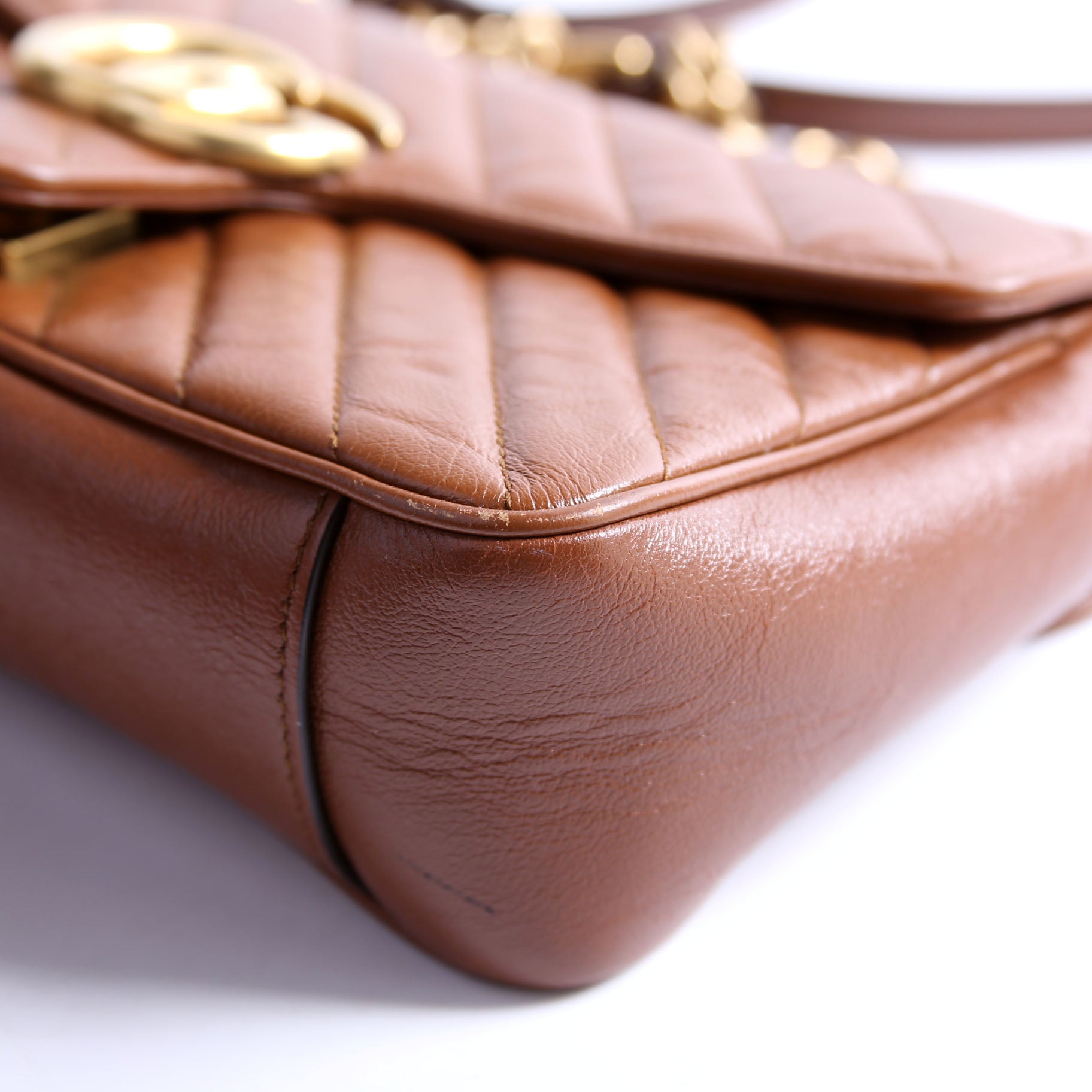 443497 Marmont Diagonal Leather Shoulder Small Flap Brown