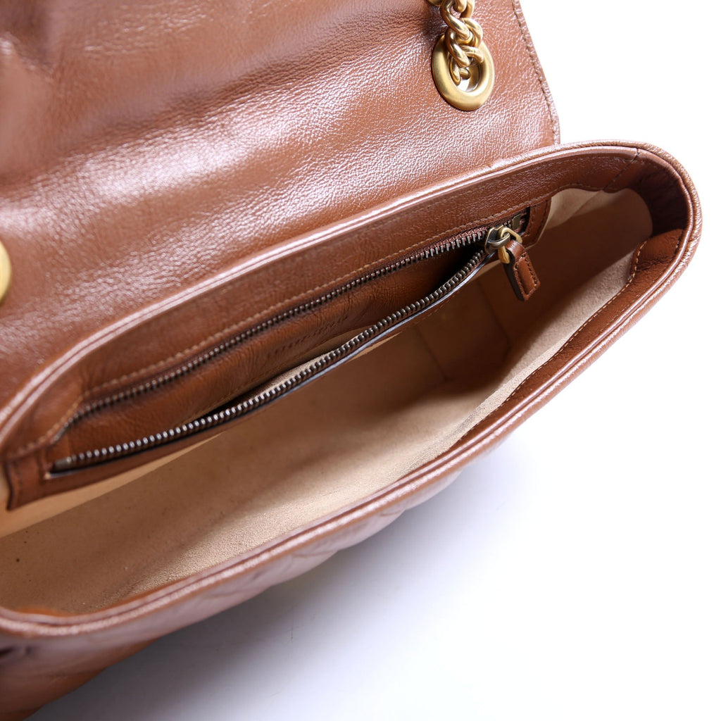 443497 Marmont Diagonal Leather Shoulder Small Flap Brown