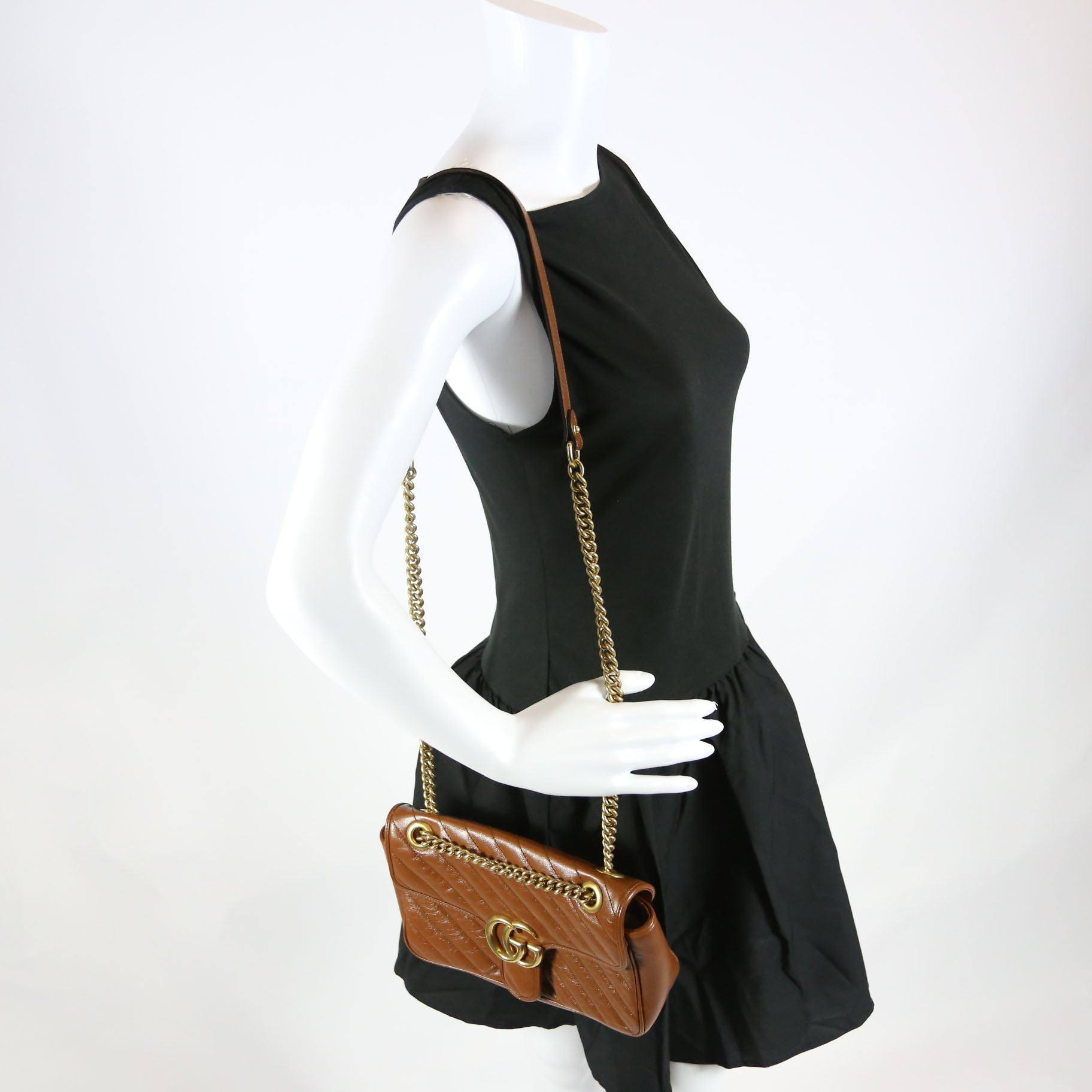 443497 Marmont Diagonal Leather Shoulder Small Flap Brown