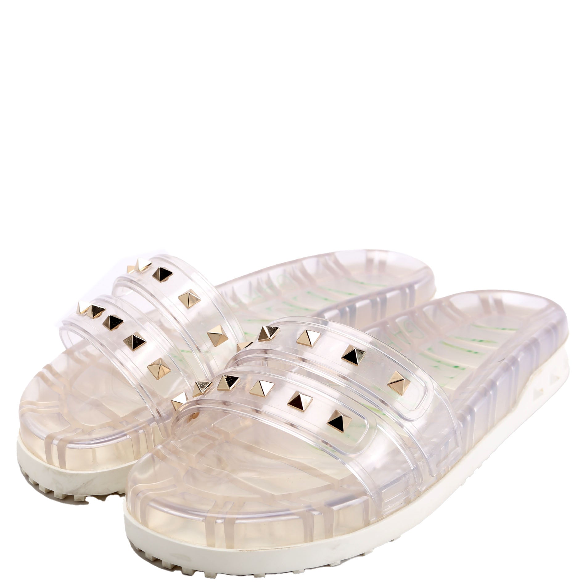PVC Jelly Rockstud Slides Size 39 Clear/Green