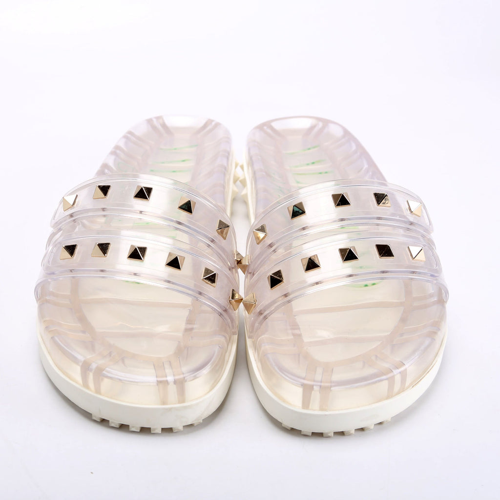 PVC Jelly Rockstud Slides Size 39 Clear/Green