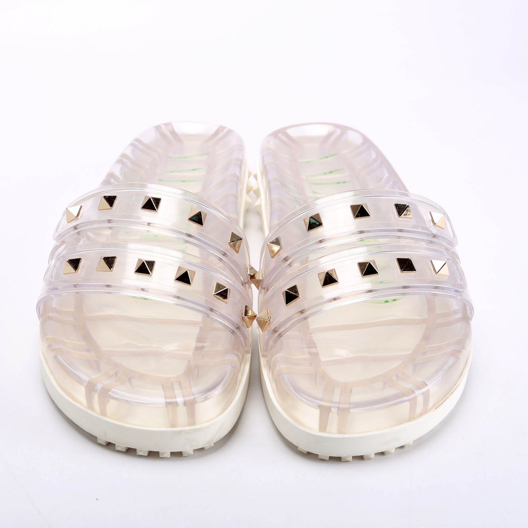 PVC Jelly Rockstud Slides Size 39 Clear/Green