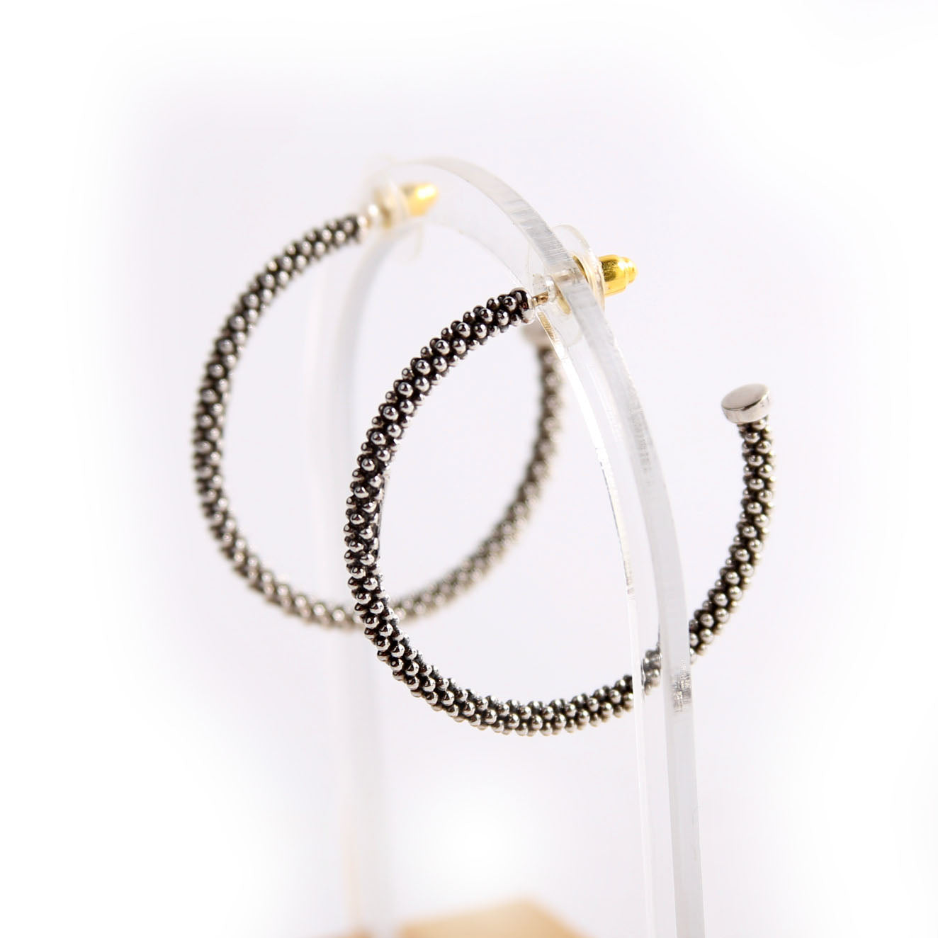 Caviar Large Hoops 925/14K Earrings Silver